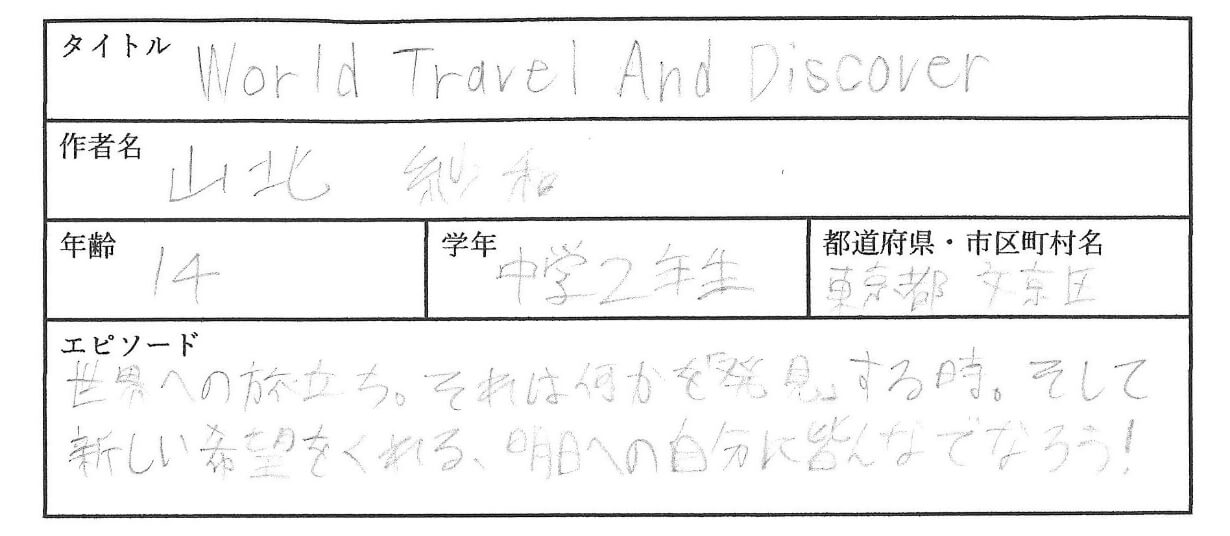 世界への旅立ち。それは何かを「発見」する時。
そして新しい希望をくれる、明日への自分に皆んなでなろう！
